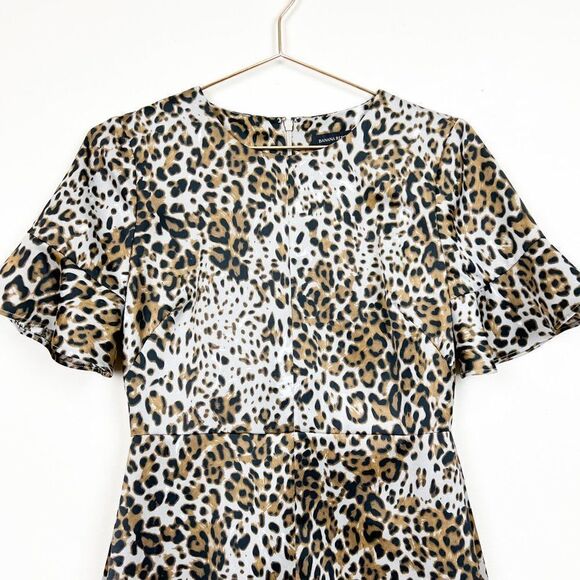 Banana Republic Brown Black Leopard Animal Print Flutter SLeeve Shift Dress - Picture 3 of 11